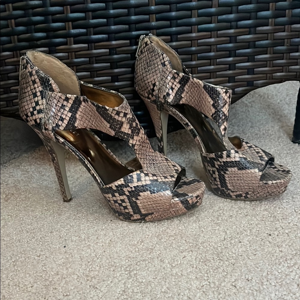 Nine West Snake Print Peep Toe Heels